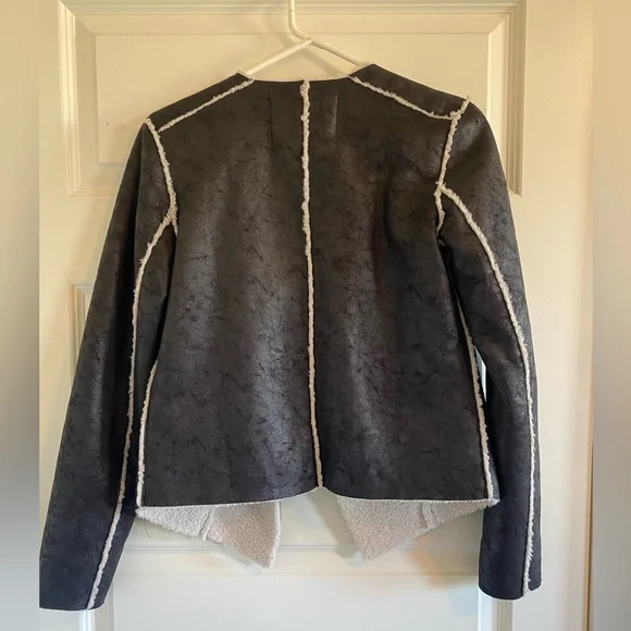 Anthropologie Cartonnier Black Vegan Leather Shearling Jacket - Picture 4 of 6
